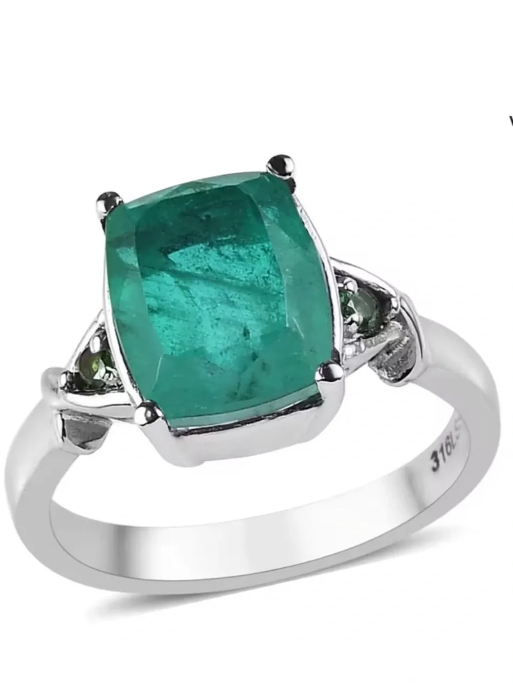 Emeraldine Quartz (Triplet) and Simulated Green Diamond Ring in Stainless Steel